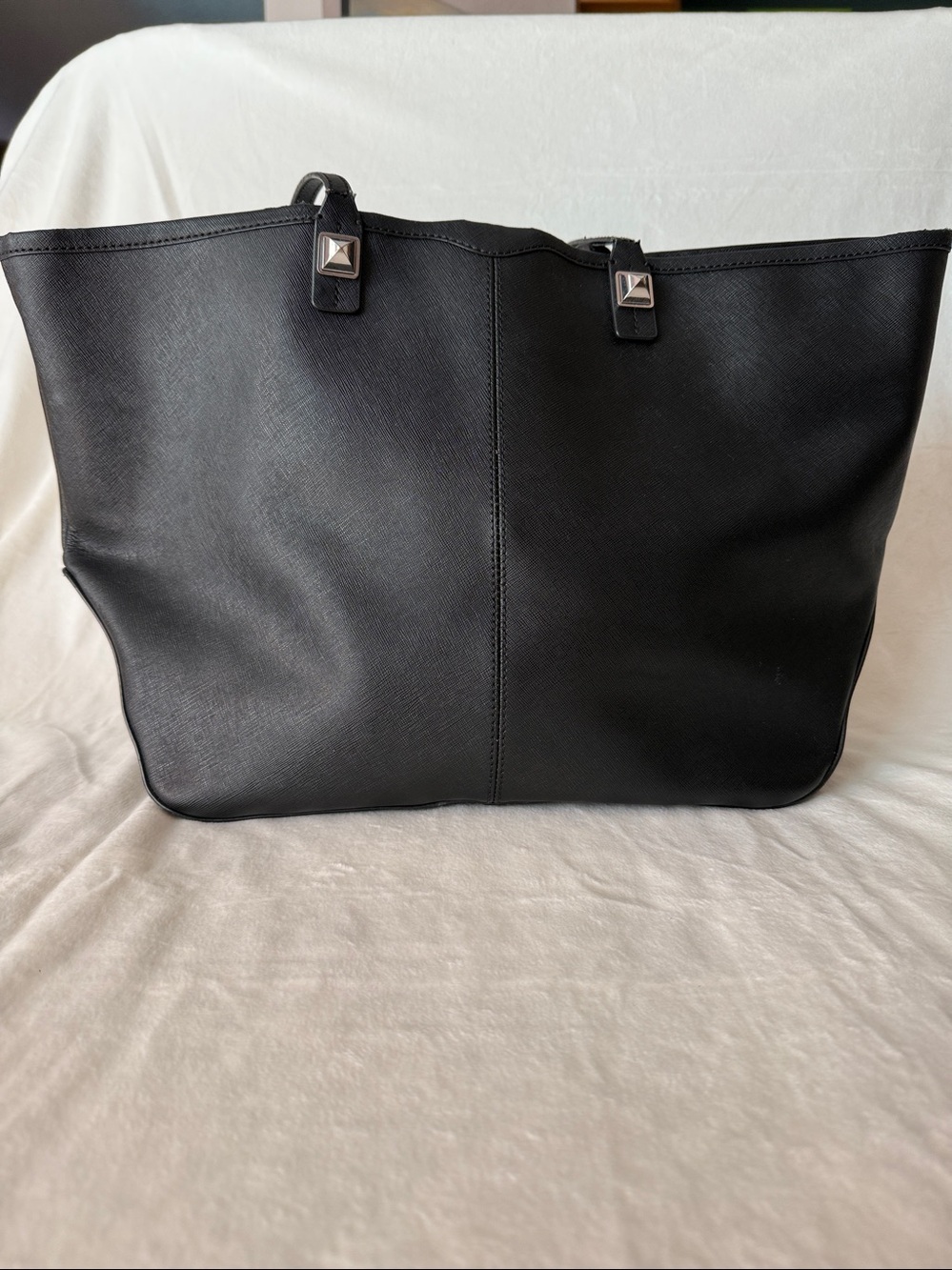 Rebecca Minkoff Black Leather Tote Bag Large Everyday Work Purse Classic Chic - Picture 2 of 15